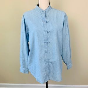 J Jill chambray blue button down long sleeve shirt